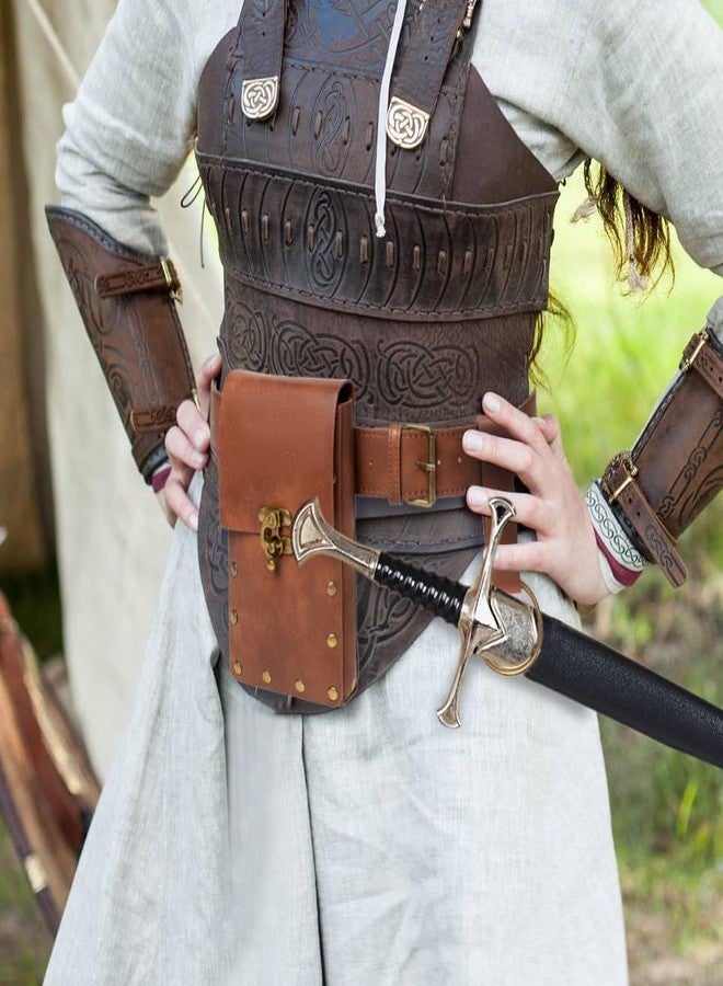 SUMGOGO Belt Pouch Waist Bag Fanny Pack Steampunk Phone Holder Medieval Bag Leather Belt Renaissance Cosplay Costume Accessories (1-Brown) - Image 2
